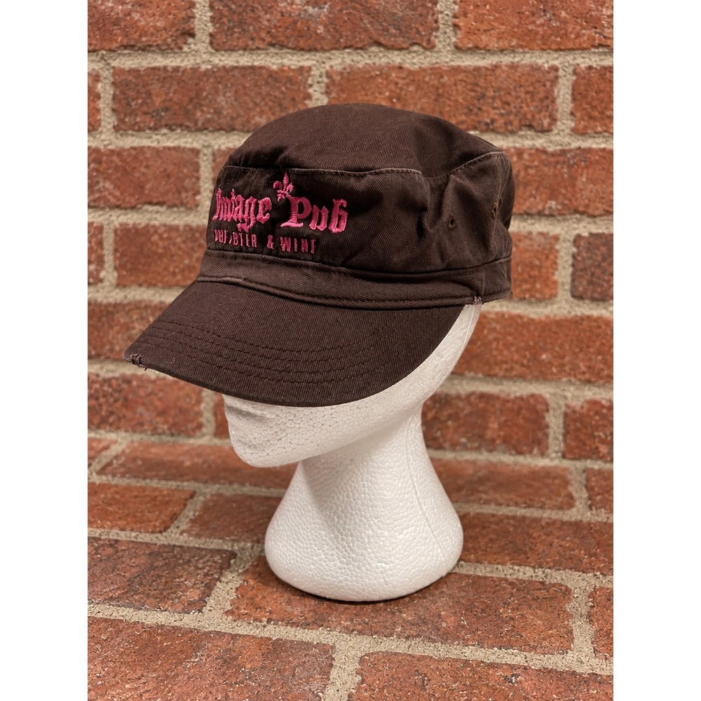 Y2K Brown Military Cadet Hat Pink Distressed Grunge 2000s Utility Fall